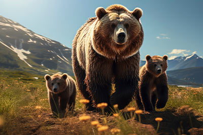 Montana mother grizzly bear and cubs